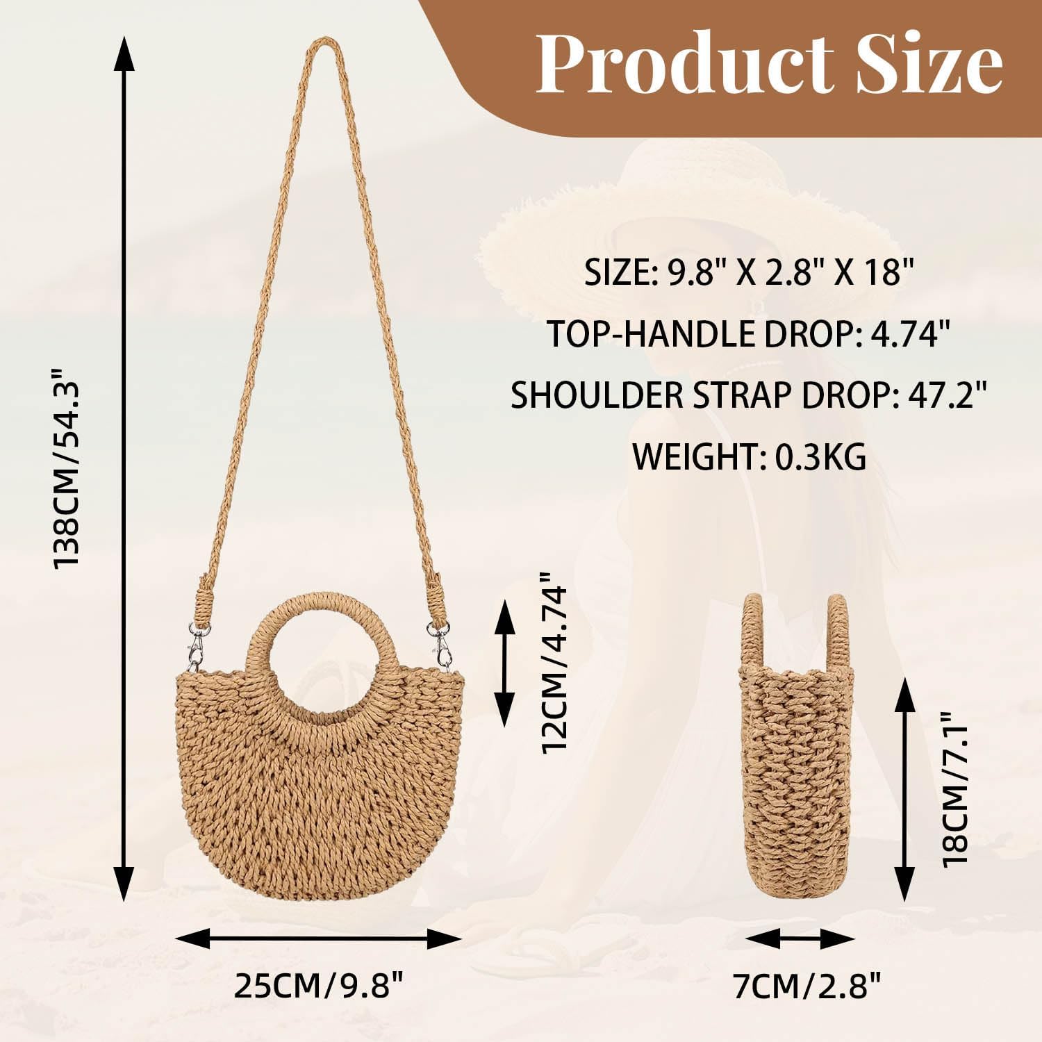 YouNuo Straw Bag for Women, Summer Beach Tote Purse, Raffia Woven Bags, Small Crossbody Shoulder Handbag for Vacation