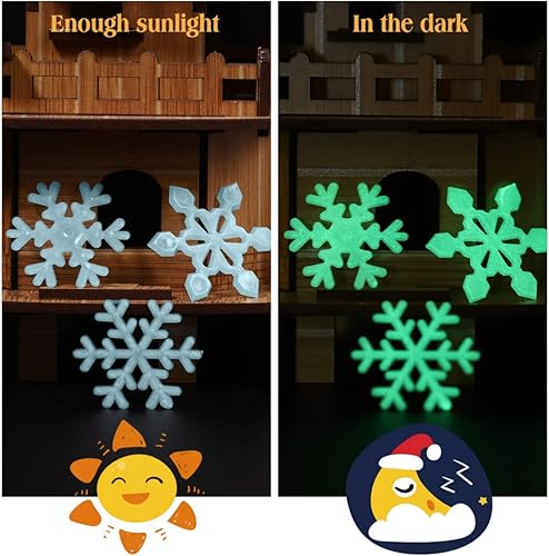 Miniatura 3 de Tinksky Calcomanías de copos de nieve que brillan en la oscuridad, calcomanías de pared de Navidad, calcomanías de ventana, color azul, paquete de 50