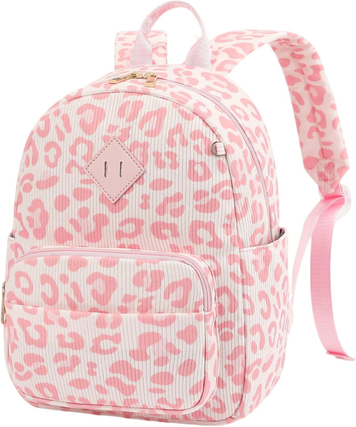 Mini Backpack Purse for Women Girls, Corduroy Cute Small Travel Daypack Stylish & Practical for Casual Daily Use-Leopard Pink