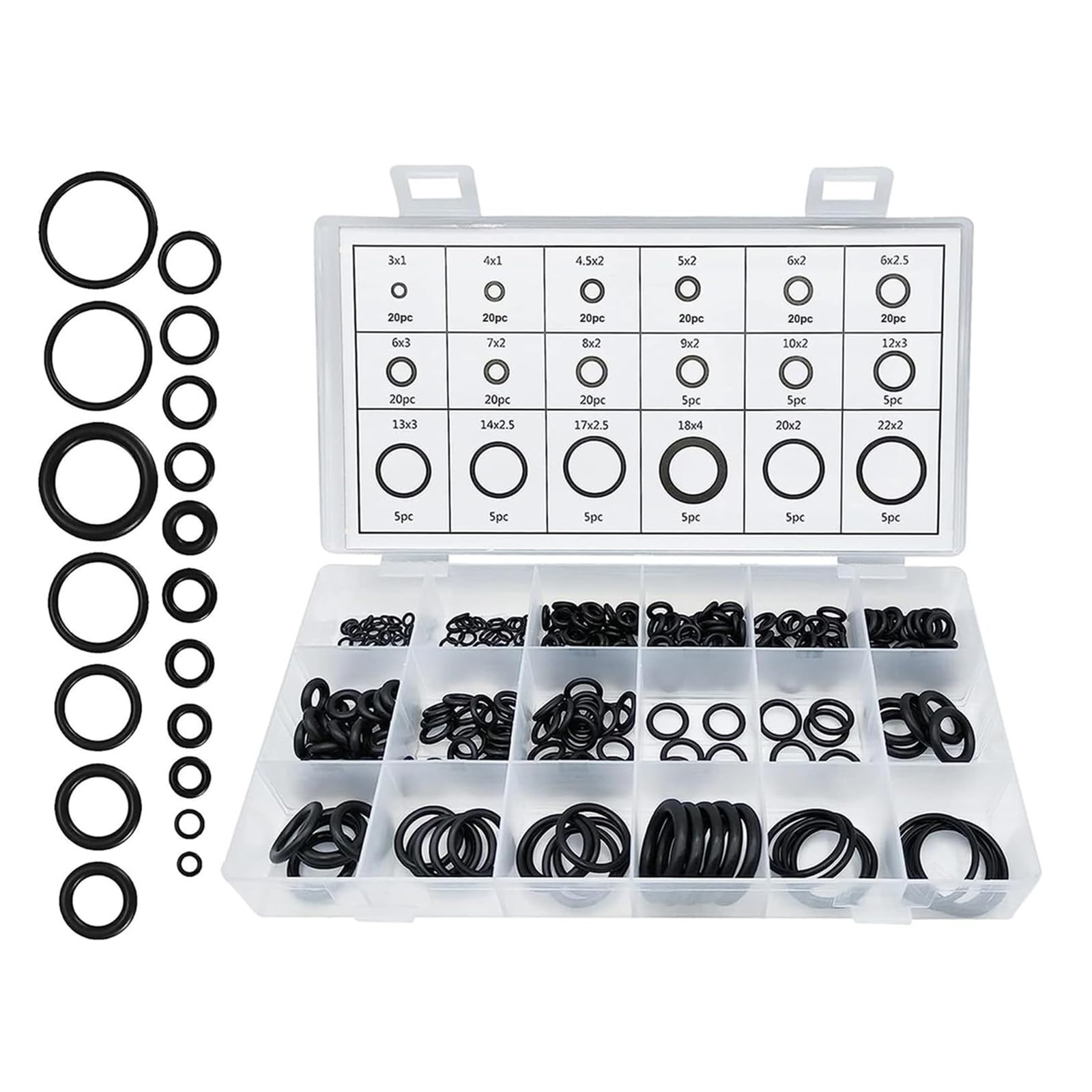 FuncHardwa 225 PCS O Rings Rubber Assorted Seal Kit, Nitrile Rubber O Rings Set with 18 Universal Sizes, O Rings Gasket Kit for Plumbing and Automotive Quick Repairs