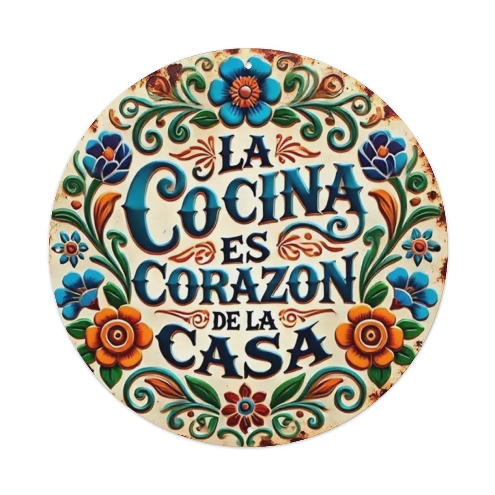 Spanish Kitchen Theme Round Tin Sign Vintage Metal Sign Home Bar Garden Wall Decor Metal Poster 8x8 Inch