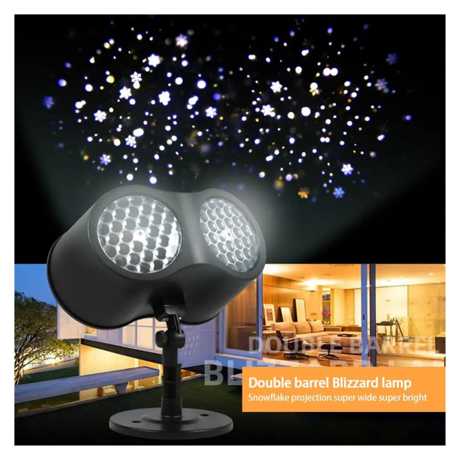 Projecteur d'Halloween, Projecteur de flocon de neige LED à Double Tube, Projection de noël, lampe d'extérieur étanche, projecteur de neige for fête de vacances(A)