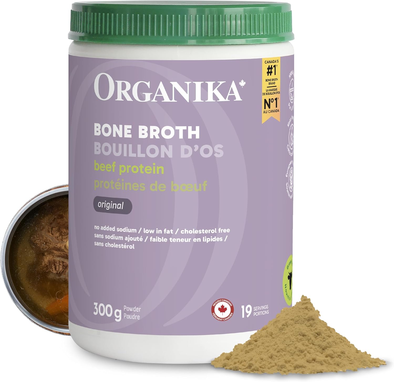 Organika Beef Bone Broth Powder- Grass-Fed and Pasture Raised Cows- Keto Friendly, High Protein and Mineral Content- 300g