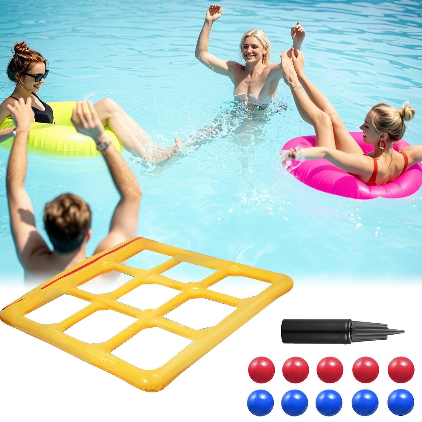 Jeu De Piscine Gonflable Morpion avec 10 Balles pour 2-10 Joueurs Adultes Enfants