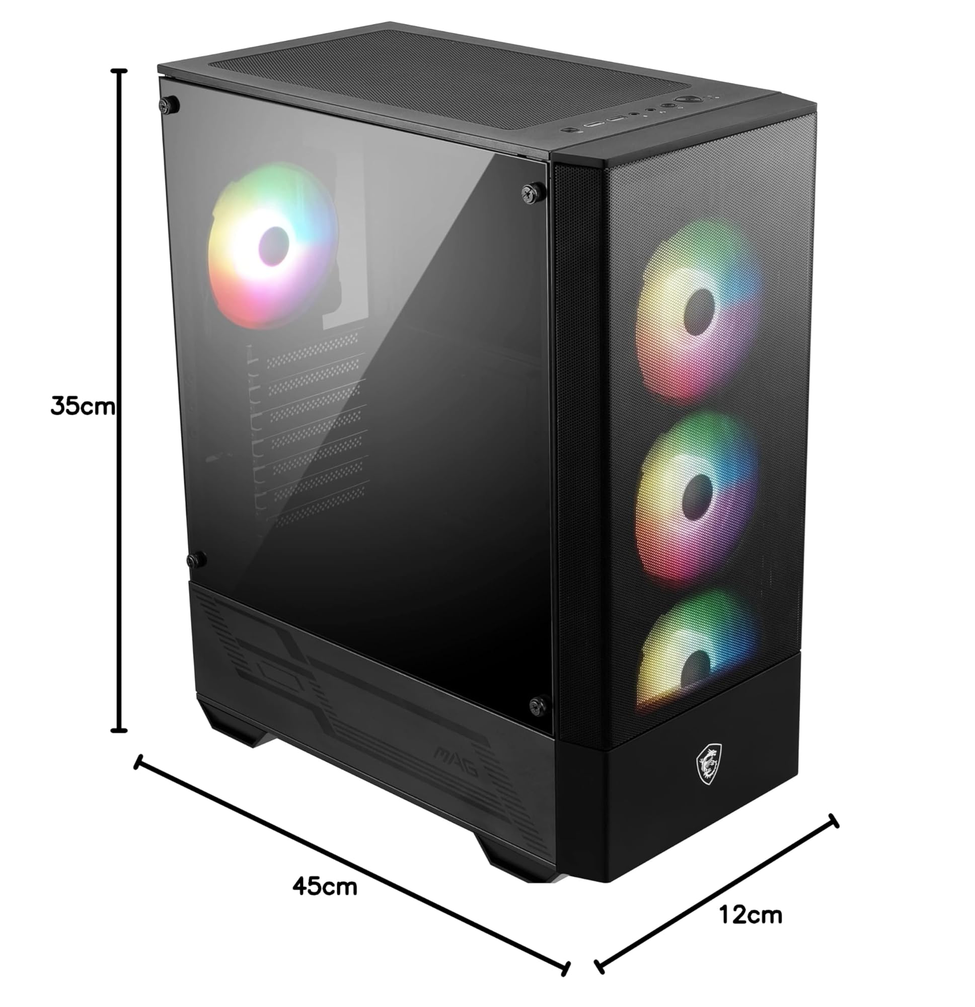 MSI MAG FORGE 112R Caja PC Mid-Tower - Vidrio Templado, Admite ATX, Micro-ATX y Mini-ITX, Panel Frontal Mallado, 4 Fans ARGB 120mm c/Controlador, Filtro de Polvo Magnético, Puertos USB 3.2 Gen1 Tipo-A