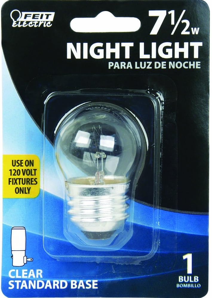 7 1/2 Watt Soft White S11 Dimmable Clear Incandescent Night Light (BP71/2S), 2700K Soft White, 2.2"H x 1.4"D
