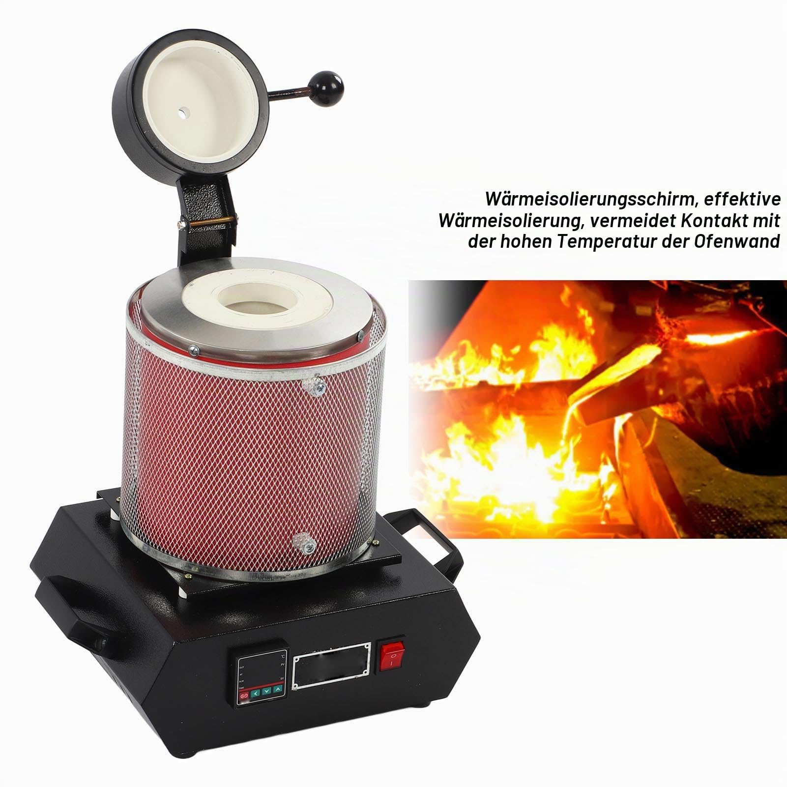 Elektrischer Schmelzofen 3 kg Elektro Digitaler Goldschmelzofen für Schmelz Schmuck Gold Silber Kupfer, mit Wärmeisolierschirm, DIY Schmelzen, metallverarbeitung (EU-Stecker 220 V)
