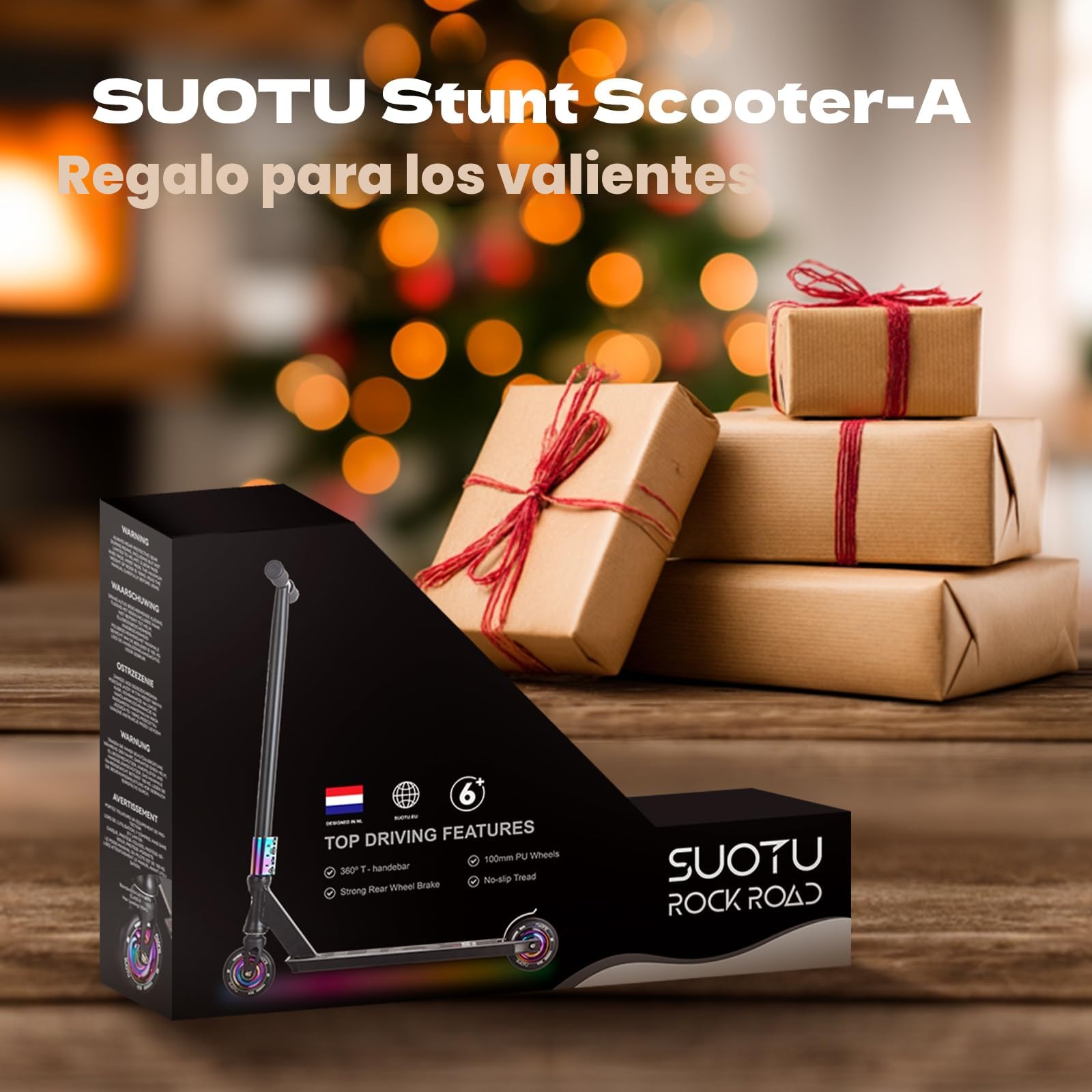 Patinete Freestyle, Dirección de 360°, Ruedas de PU de 85A 100 mm, Scooter Freestyle para Niños Adolescente y Adultos, Capacidad Máxima de Carga: 100 kg, Aluminio (Negro– Arcoíris)