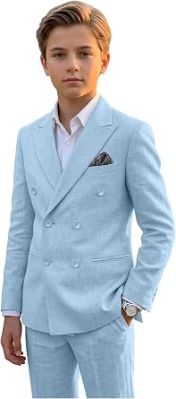 Boys Linen Suit 5 Piece Summer Beach Suits Kids Casual Tuxedo