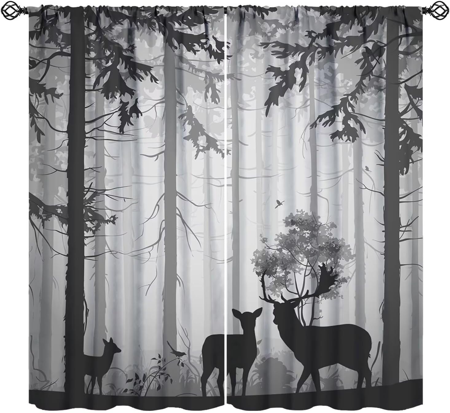 Rustic Deer Blackout Kitchen Curtains Retro Farmhouse Moose Camouflage USA Flag Vintage Country Cabin Rod Pocket Window Drapes Treatment for Living Room Bedroom Cafe Decor W31.5xL63in 2 Panels