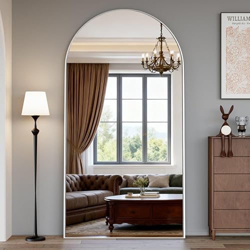 CASSILANDO Full Length Mirror 198X96cm Arched Floor Mirror with Stand, Silver Full Body Mirrors Hanging or Leaning Against Wall, for Cloakroom, Bedroom, Livingroom (Silver) - Silver - 198L x 96W cm - 1