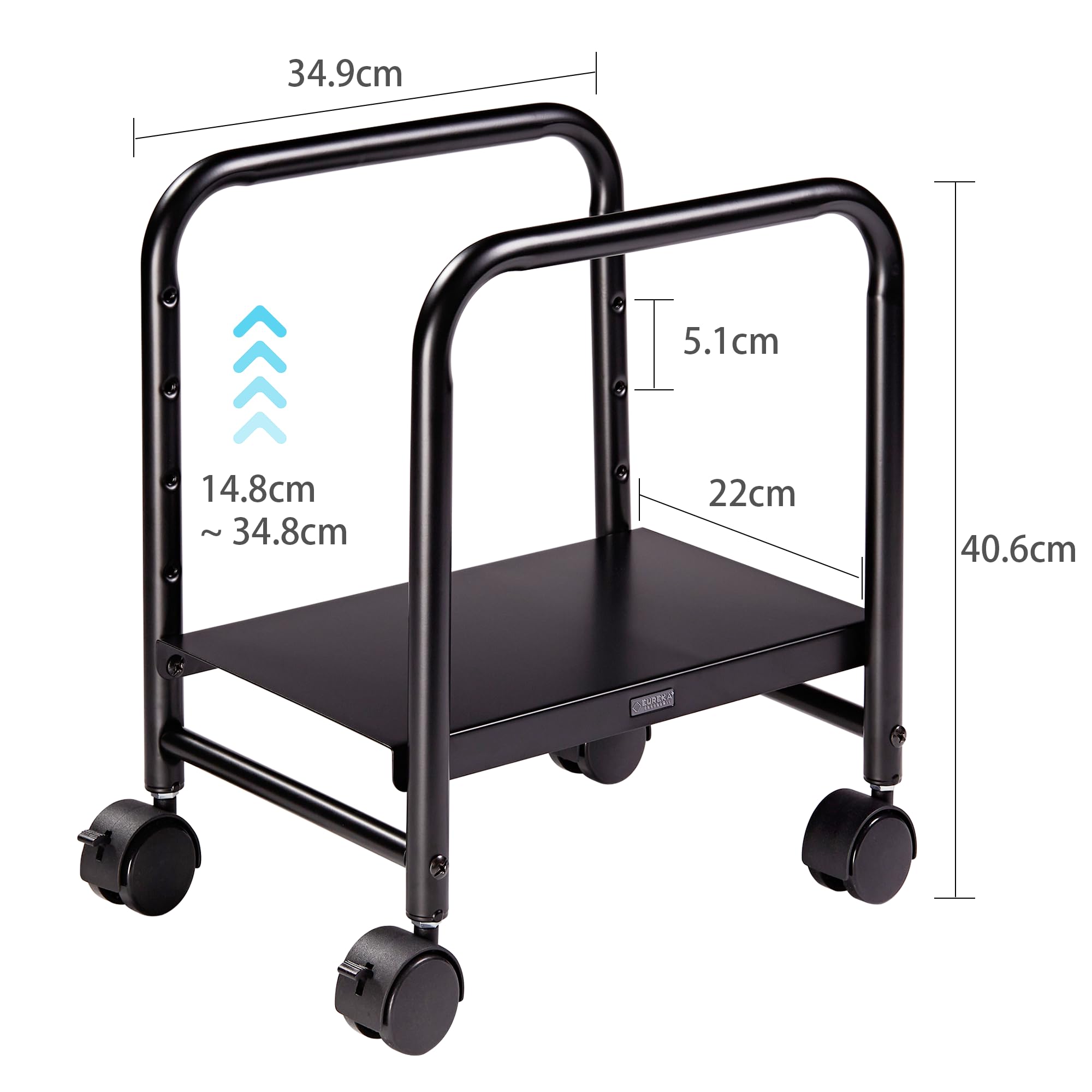 EUREKA ERGONOMIC Support PC Hauteur Réglable Chariot Informatique Mobile Support pour Unité Centrale Ordinateur avec 4 Roulettes pour Bureau Assis Debout Noir