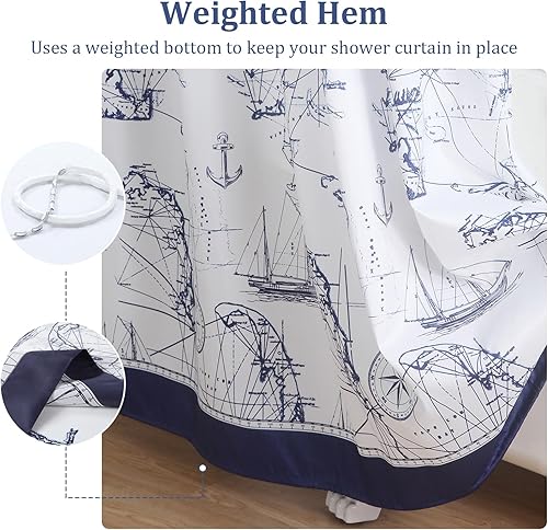 Miniatura 21 de Under The Sea - Cortina de ducha de tela impermeable de poliéster azul marino para baño, 72 pulgadas de ancho x 72 pulgadas de alto Bajo