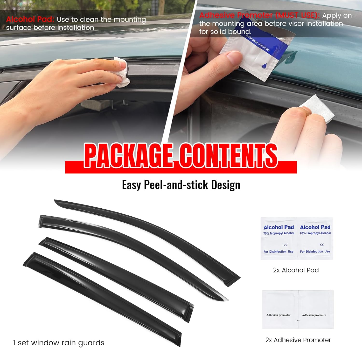 IKON MOTORSPORTS Tape on Window Visors Compatible with 2025-2026 Nissan Kicks, Acrylic Smoke/Tinted Rain Guards, Side Window Wind Deflectors 4PCS