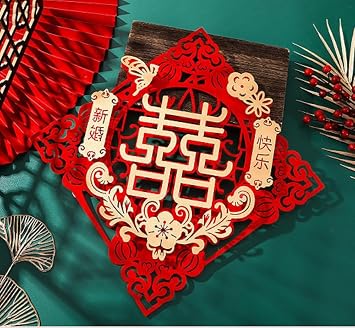 Traditional Chinese Marriage Decoration Double Happiness Decoration Symbol Door Sticker, Window Sticker, House Layout Flannel PaperF