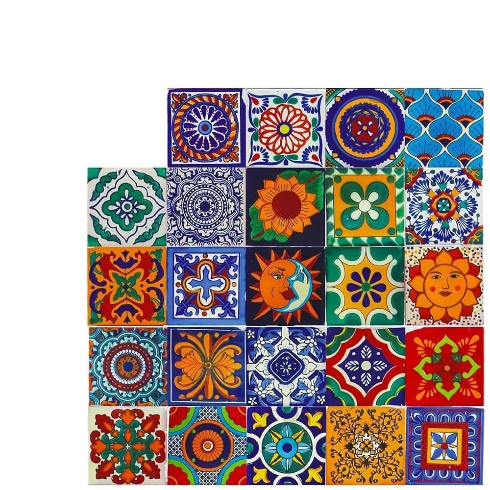 24 Moroccan Tile Stickers, Vintage Kitchen Wall Tiles Self Adhesive Vinyl Peel and Stick on Tile Waterproof Transfers Covers Decals for Kitchen Bathroom DIY Home Decors (Moroccan Colorful-15×15cm)