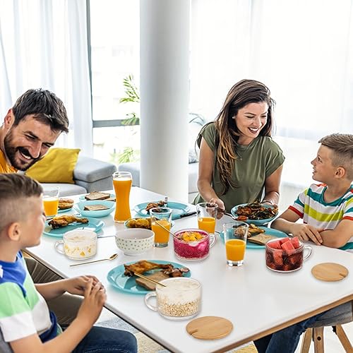Miniatura 3 de Juego de 4 tazas de café vintage, recipientes de avena durante la noche con tapas y cucharas de bambú, tazas de vidrio transparente en relieve de 14