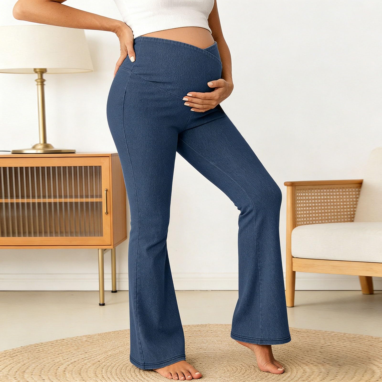 Generisch Umstandsjeans mit hohem Bund Stretch-Denim Bequeme Bauchstütze schmale Passform für Schwangere ideale Schwangerschaftshose für Yoga Alltag