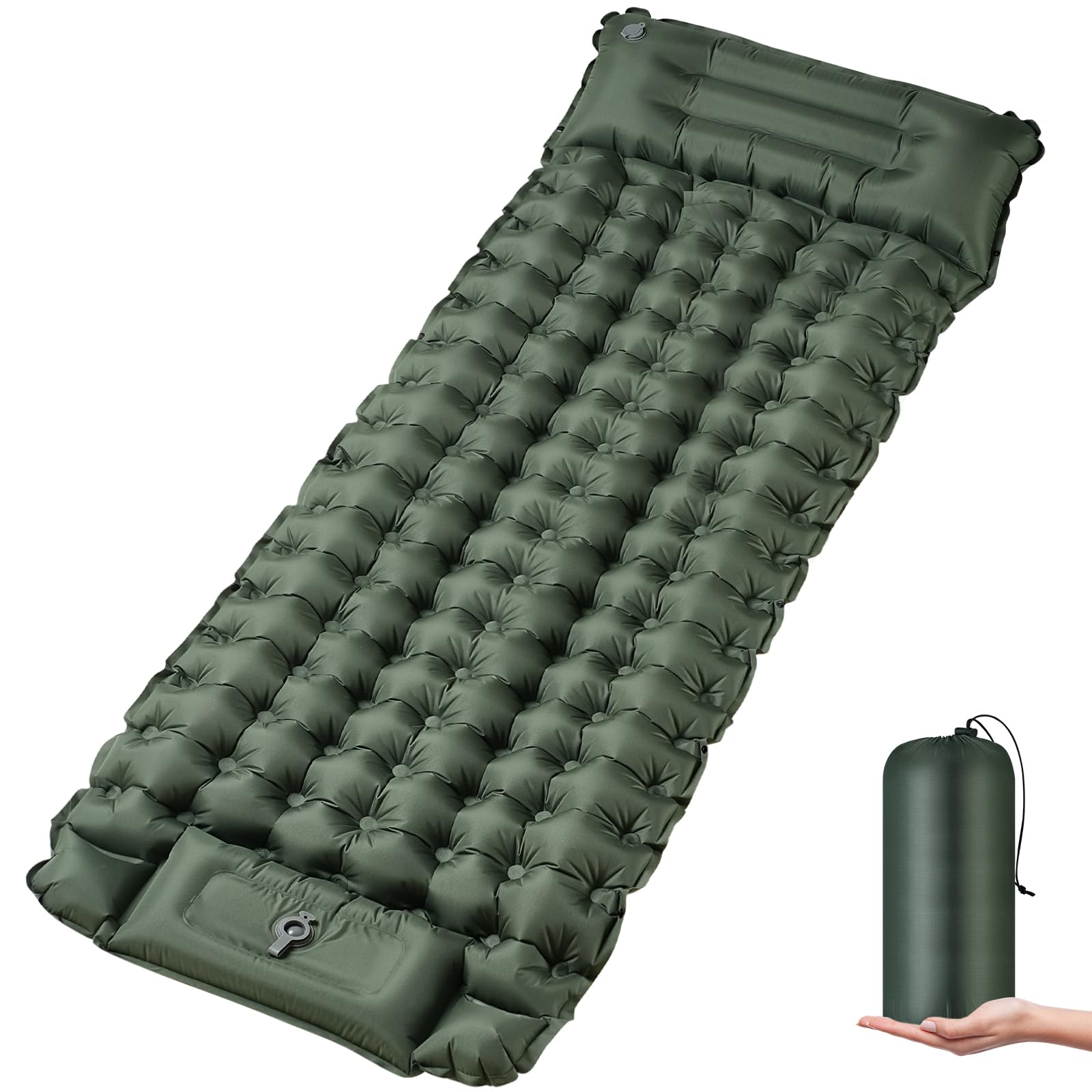 Isomatte Ultraleicht,Luftmatratze Camping,Aufblasbar Matratze mit Fuß pumpe,Tragbar Air Mattress bis Zu 300kg mit kissen,Kompakte und Leichte Schlafmatte für Wandern,Strand,Zelt und Hiking-9cm hoch