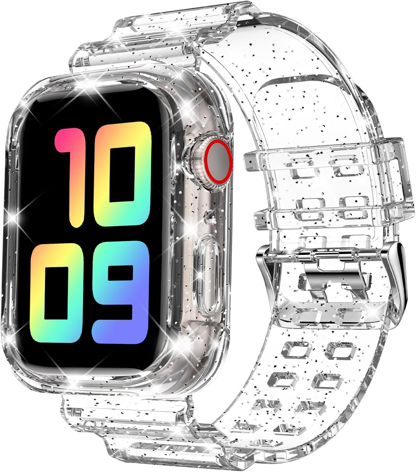 DABAOZA Compatible for Clear Apple Watch Band with Bumper Case 49mm 46mm 45mm 44mm 42mm 41mm 40mm 38mm, Women Men Glitter Bling TPU Sport Strap for iWatch SE Ultra 3 2 Series 11 10 9 8 7 6 5 4 3 2 1