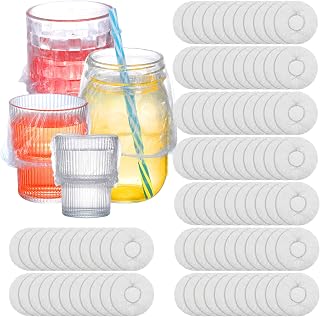 100 Pcs Scrunchie Drink Covers, 5" Bulk Disposable Plastic Covers for Cups Stretchable Drink Protection Cover for Christmas Bar Club Adult Beverage Clear (Medium)