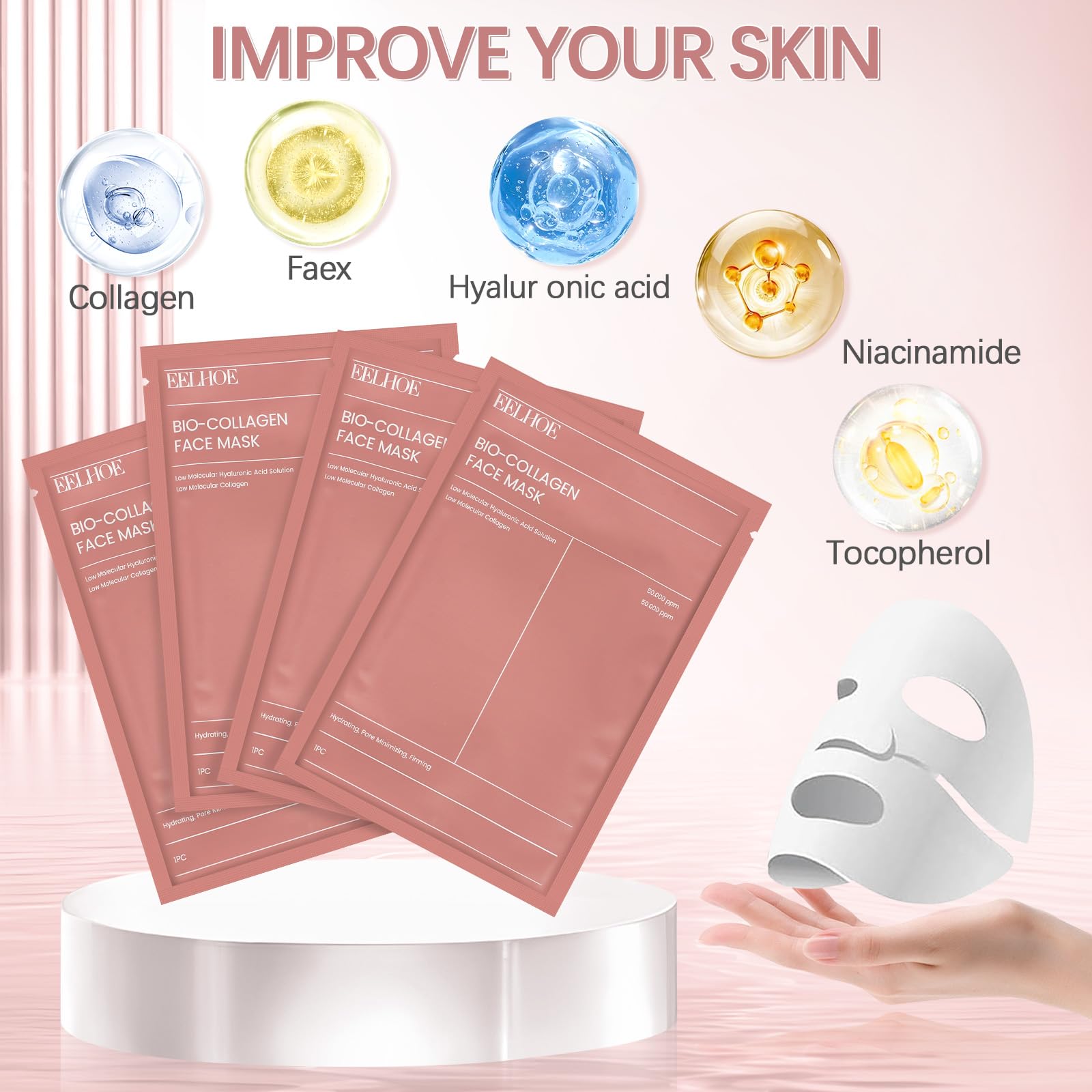 5Pcs Bio Collagen Face Mask, Deep Hydrating Overnight Hydrogel Masks, Korean Collagen Night Wrapping Mask for Anti-Aging - Image 2