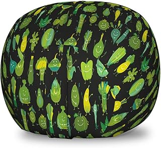 Ambesonne Garden Storage Toy Bag Chair, Cheerful Vegetable Characters Cabbage Beetroot Broccoli Watermelon, Stuffed Animal Organizer Washable Bag, Small Size, Charcoal Grey and Fern Green