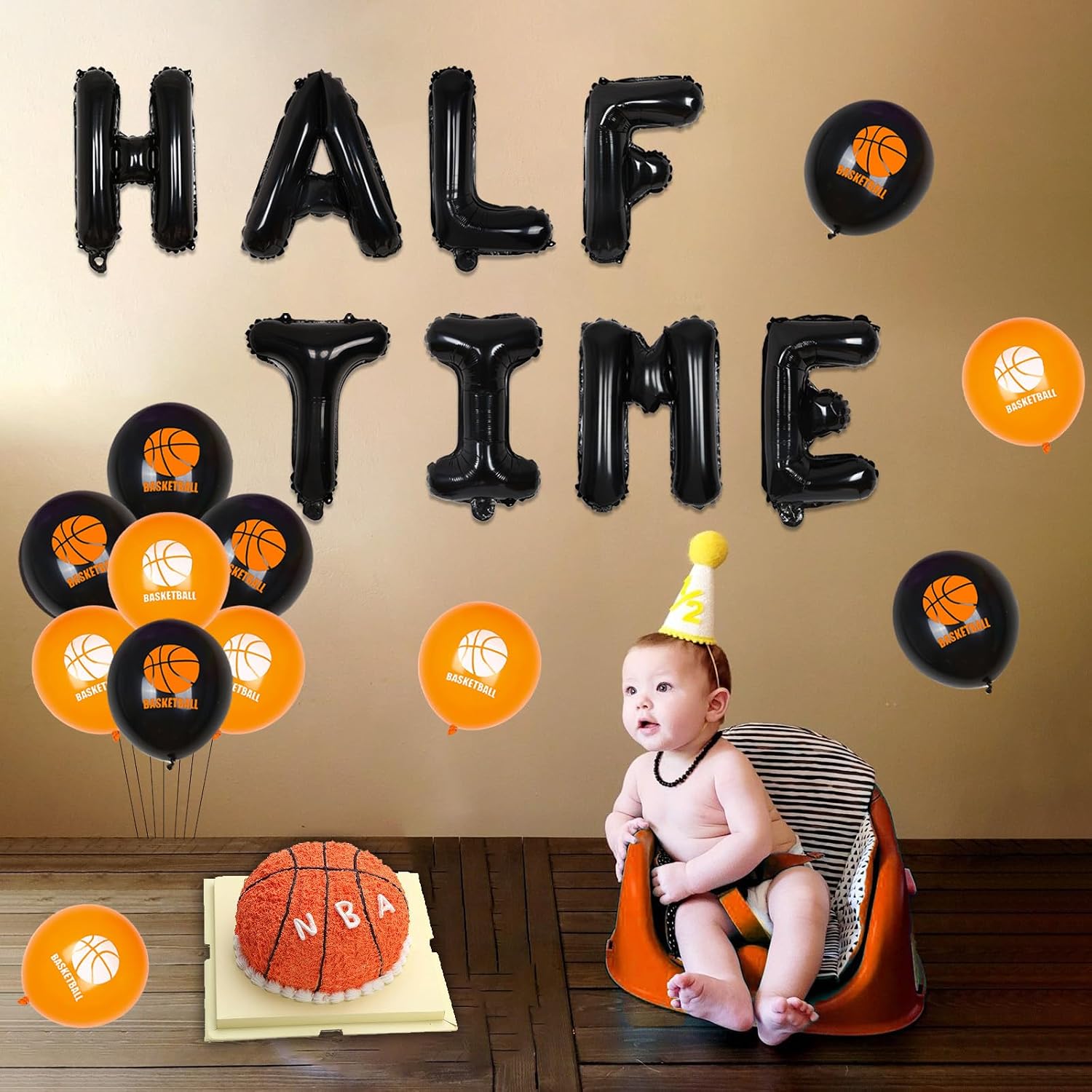 Basketball Half Time Birthday Party Decorations for Boys, Half Time Basketball Balloons, for 6 Months Parties, It's Game Time Basketball Decor, Sport Theme Birthday Party Supplies