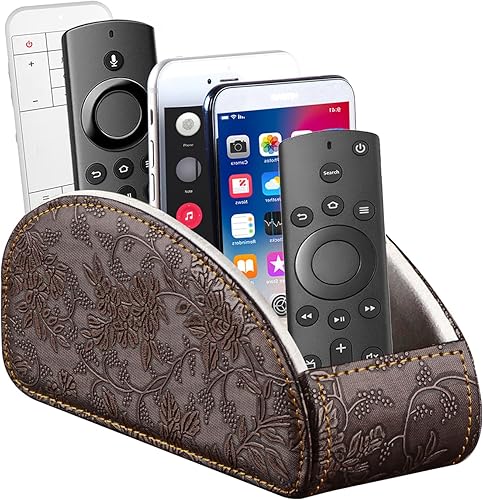 Miniatura 22 de Soporte para control remoto, organizador de escritorio de cuero para 5 habitaciones y decoraciones para sala de estar, almacenamiento de mesita