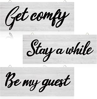 Maitys 3 Pcs Guest Room Decor, Get Comfy Wall Sign Stay a While Bedroom Wall Sign Rustic Wood Word Guestroom Art Decor for Home, Living Room