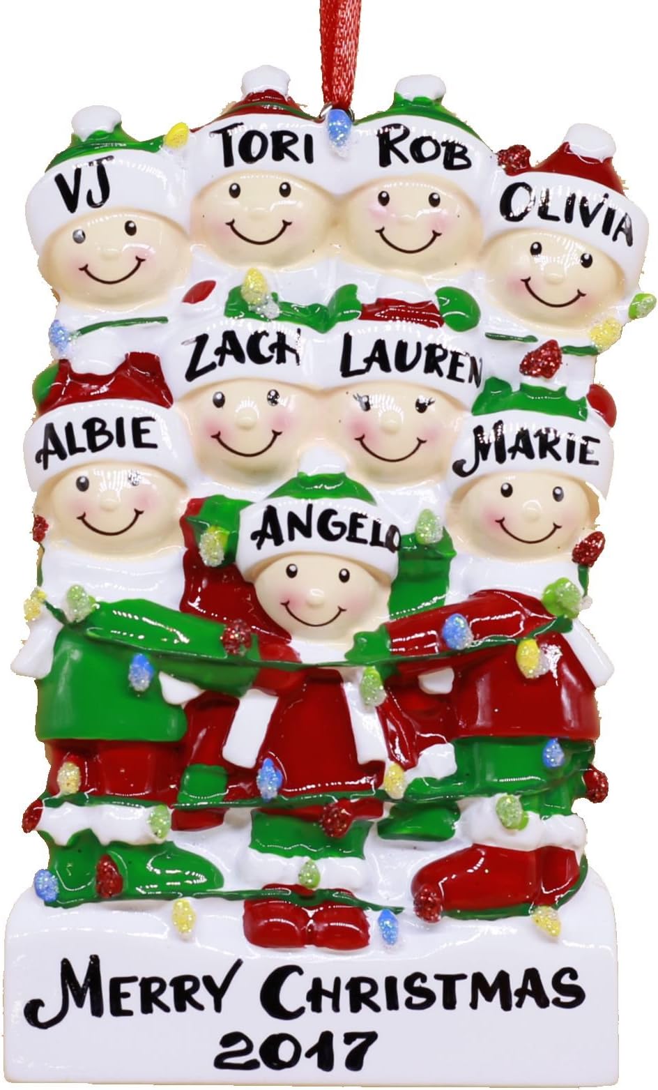 Tangled in Lights - Family of 9 - Family Personalized Christmas Ornament - (7 Children or Grandparents with 7 Grandchildren)