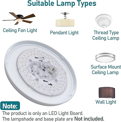 Miniatura 4 de Paquete de 2 kits de actualización de motor de luz LED, 6 pulgadas, 24 W, 2200 lm, 3CCT 3000 K4000 K5000 K regulables, kits de ventilador de techo,