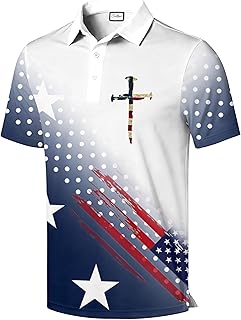 Men's Polo Shirt, Blue to Orange Gradient with Cross Graphic, Cotton Blend, Short Sleeve, Regular Fit