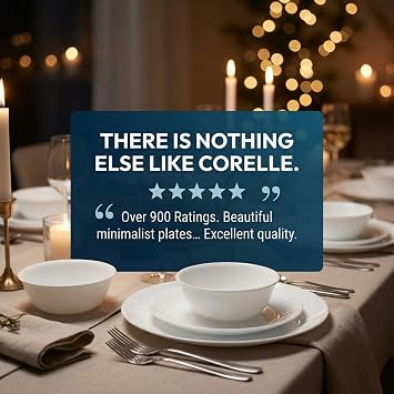 Corelle Livingware 18-Piece Dinnerware Set, Winter Frost White, Service for 6 (1088609)