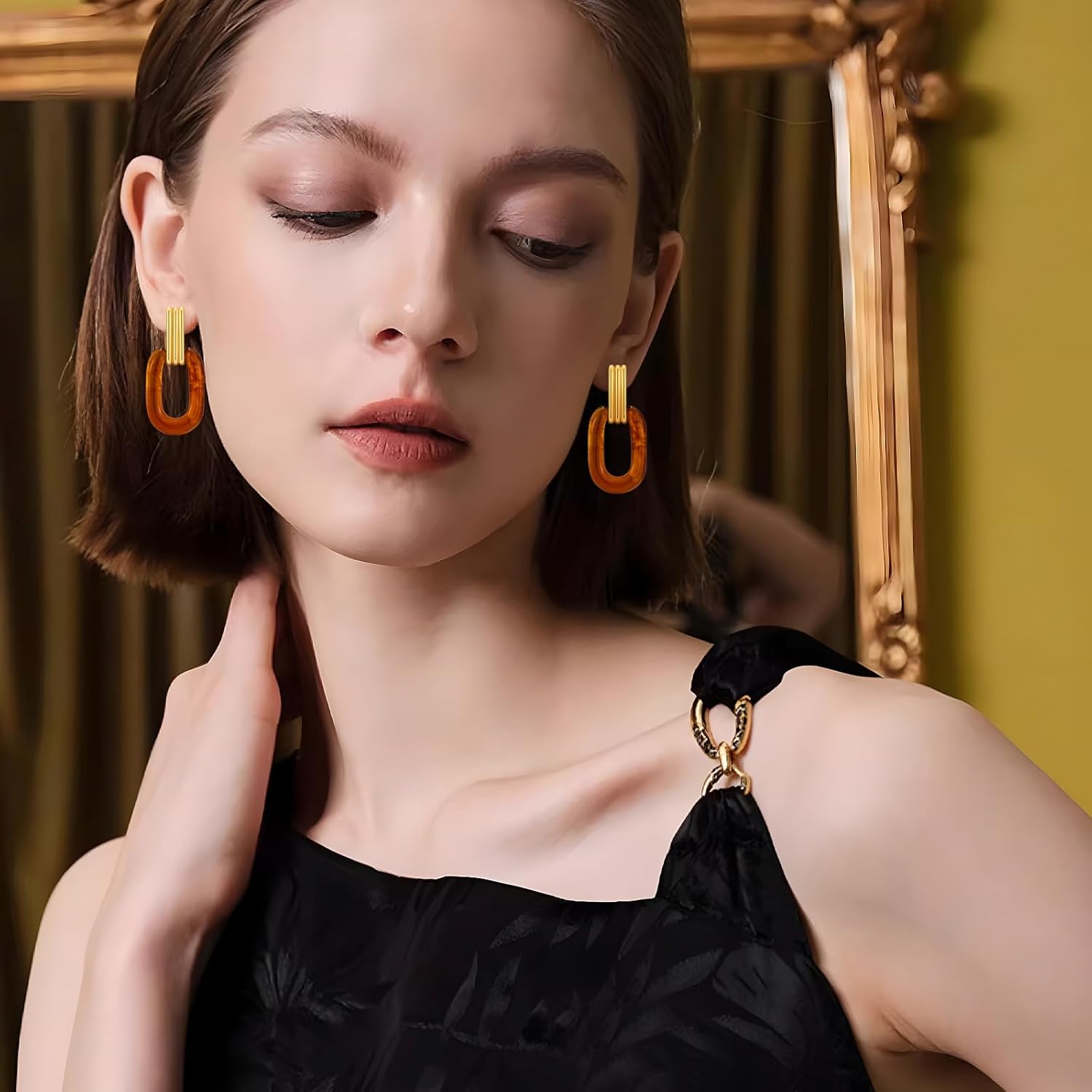 Acrylic Hoop Earrings for Women 14K Gold Plated Chunky Hoop Earrings Vintage Geometric Resin Fashion Jewelry Gifts - Image 3