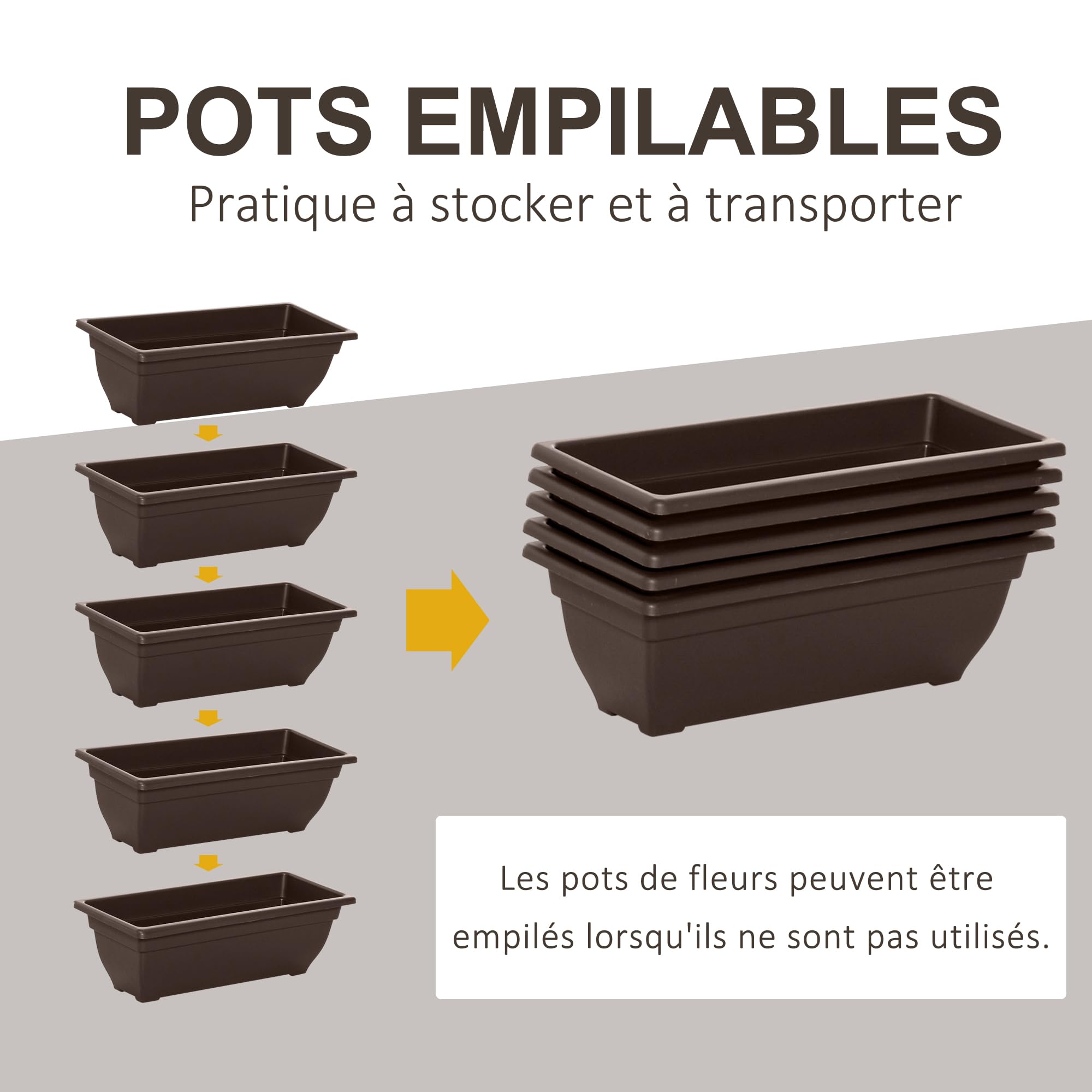 Outsunny Jardinière Surélevée avec Étages Verticale Cadre en Acier Marron | 5 Bacs à Fleurs, Trous de Drainage avec Bouchons en Caoutchouc, Escalier pour Plantes, Légumes, Herbes