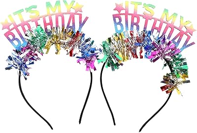 Beaupretty 2pcs Happy Birthday Crown Headband Birthday Headpiece My birthday Headband Tinsel Garland Tiara Hair Hoop Clip for Women Girl