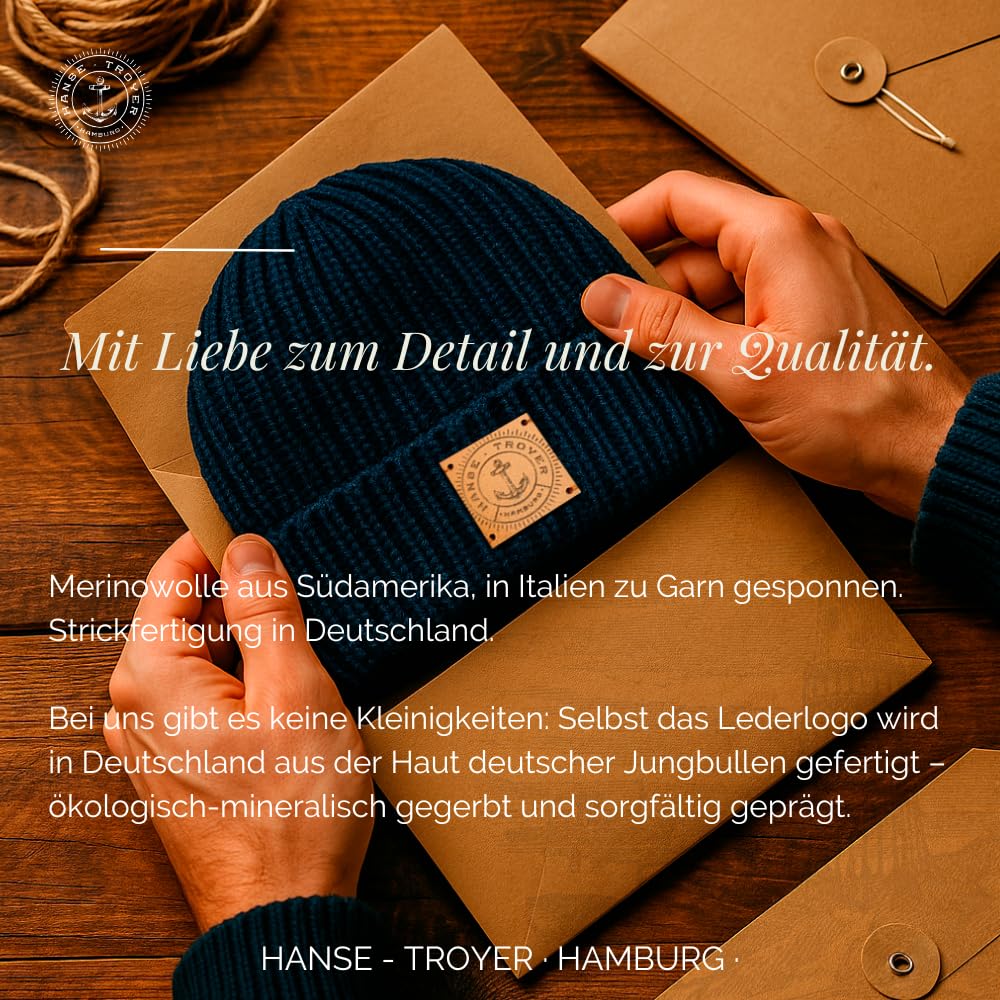 Hanse-Troyer: Czapka z dzianiny / czapka żeglarska – 100% wełna z merynosów, wysokiej jakości, bardzo elegancka czapka z dzianiny – nie pachnie, nie drapie, ogrzewa i izoluje., antracytowy, jeden rozmiar