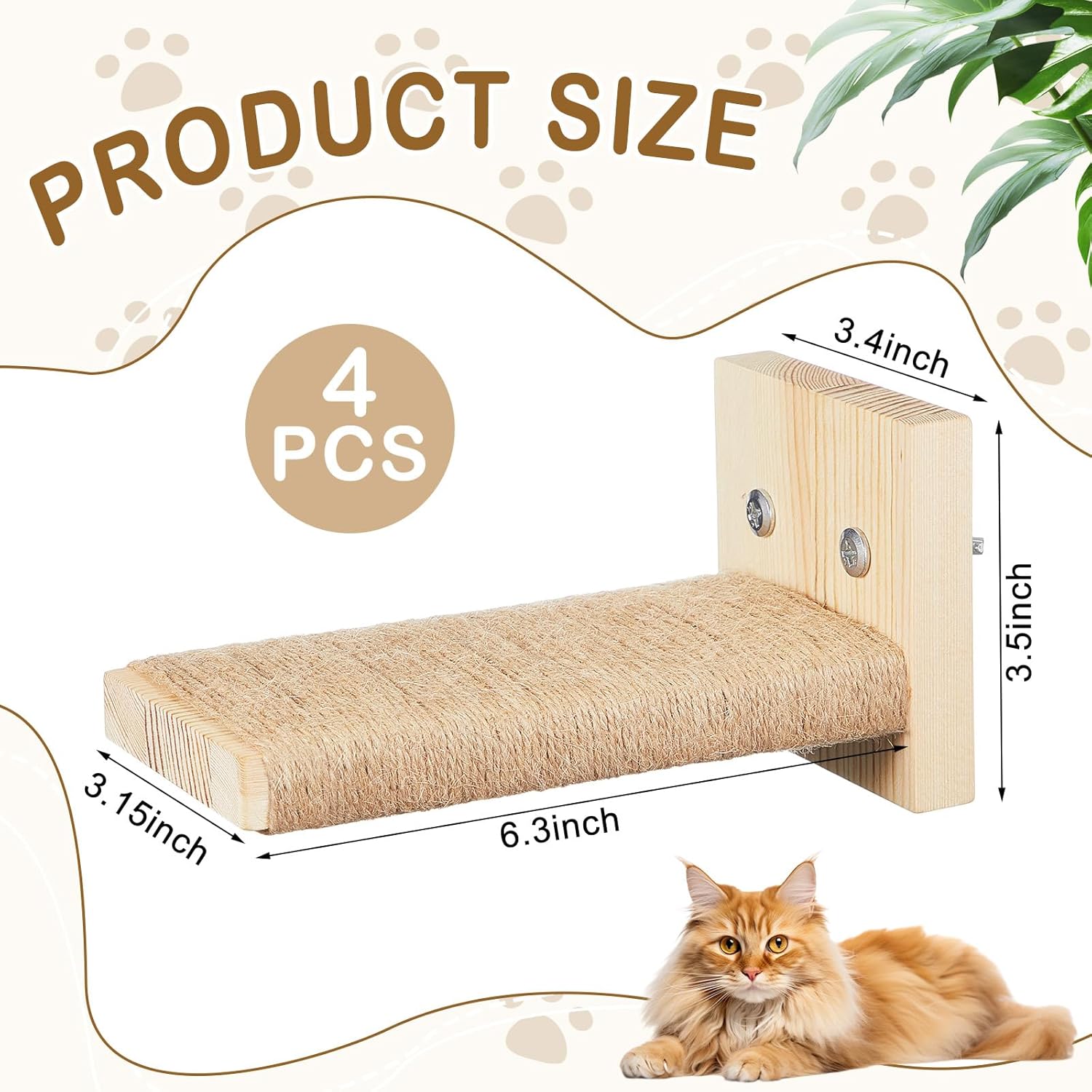 AceOrbit 4 Pcs Cat Cage Ladder Accessories Catio Indoor for Climbing Tree Steps Scratching Post Perches Sisal Hemp Shelf Wooden Ladder Furniture Inside with Install Screws (Square)