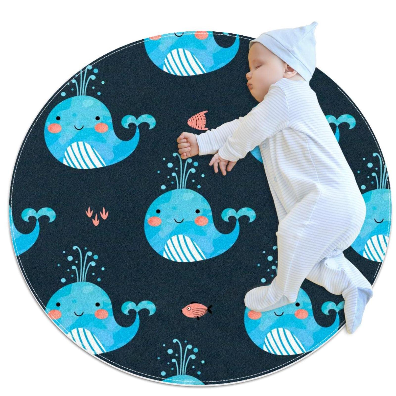 Alfombra infantil redonda de ballenas para rincón de juegos y habitaciones de niños y niñas