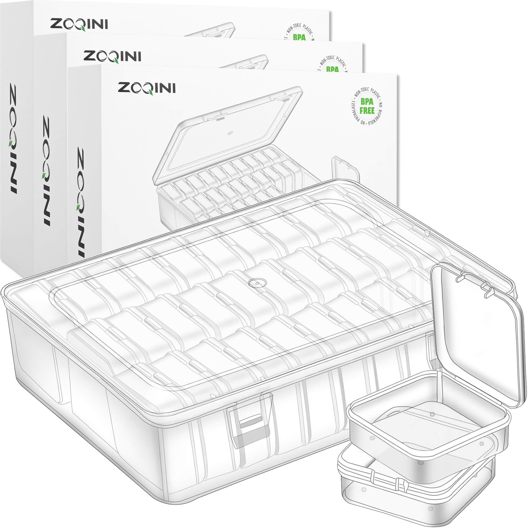 Bead Organizer, 90Pcs Small Clear Plastic Bead Storage Containers with Label, 3 Large Craft Storage Cases with Hinged Lid, Storage Box for Jewelry