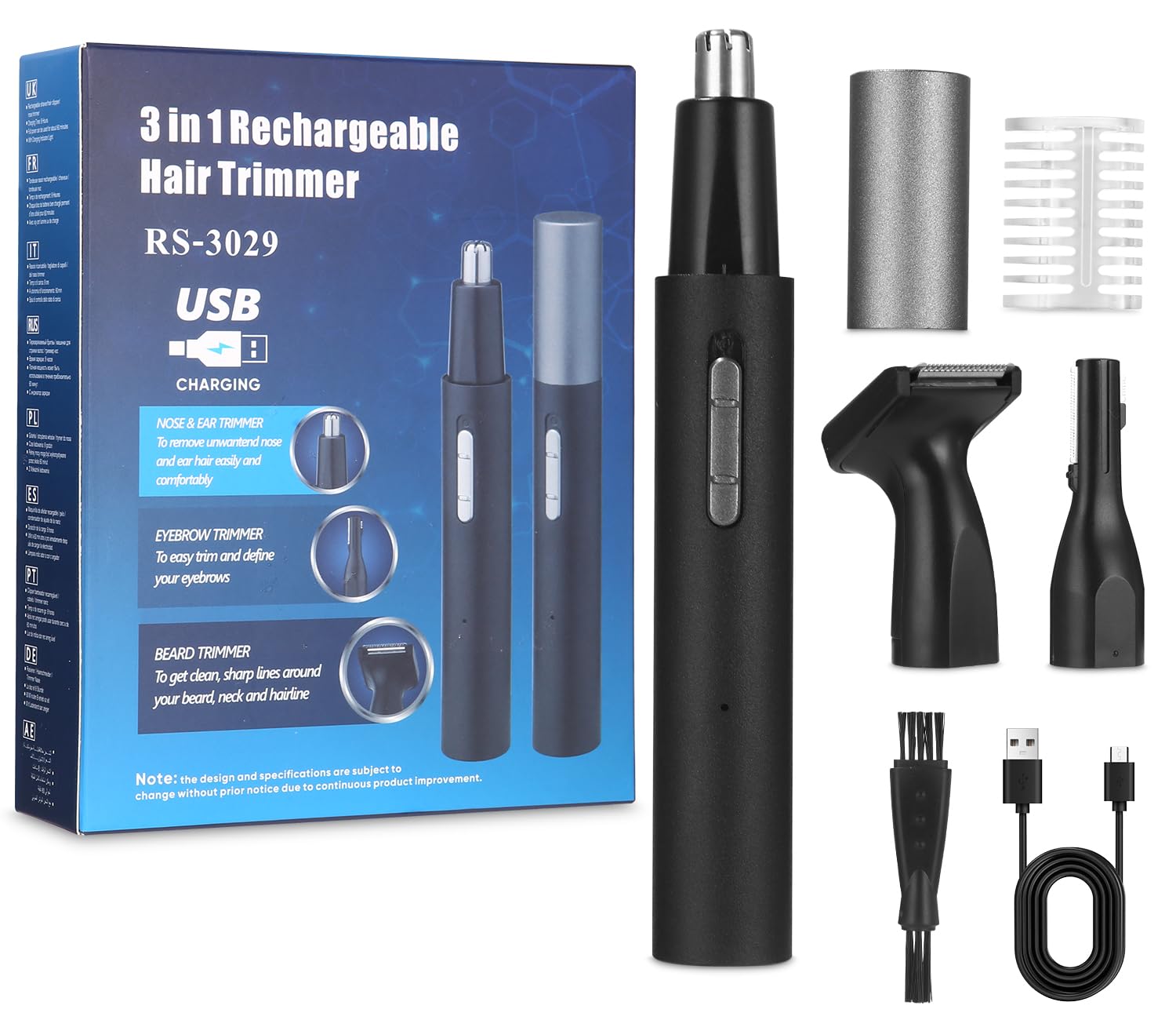3 w 1 Trymer do włosów w nosie, ładowany przez USB, trymer do włosów w nosie, z podwójnym ostrzem, profesjonalny, bezbolesny trymer do brwi i prawdziwych włosów dla mężczyzn