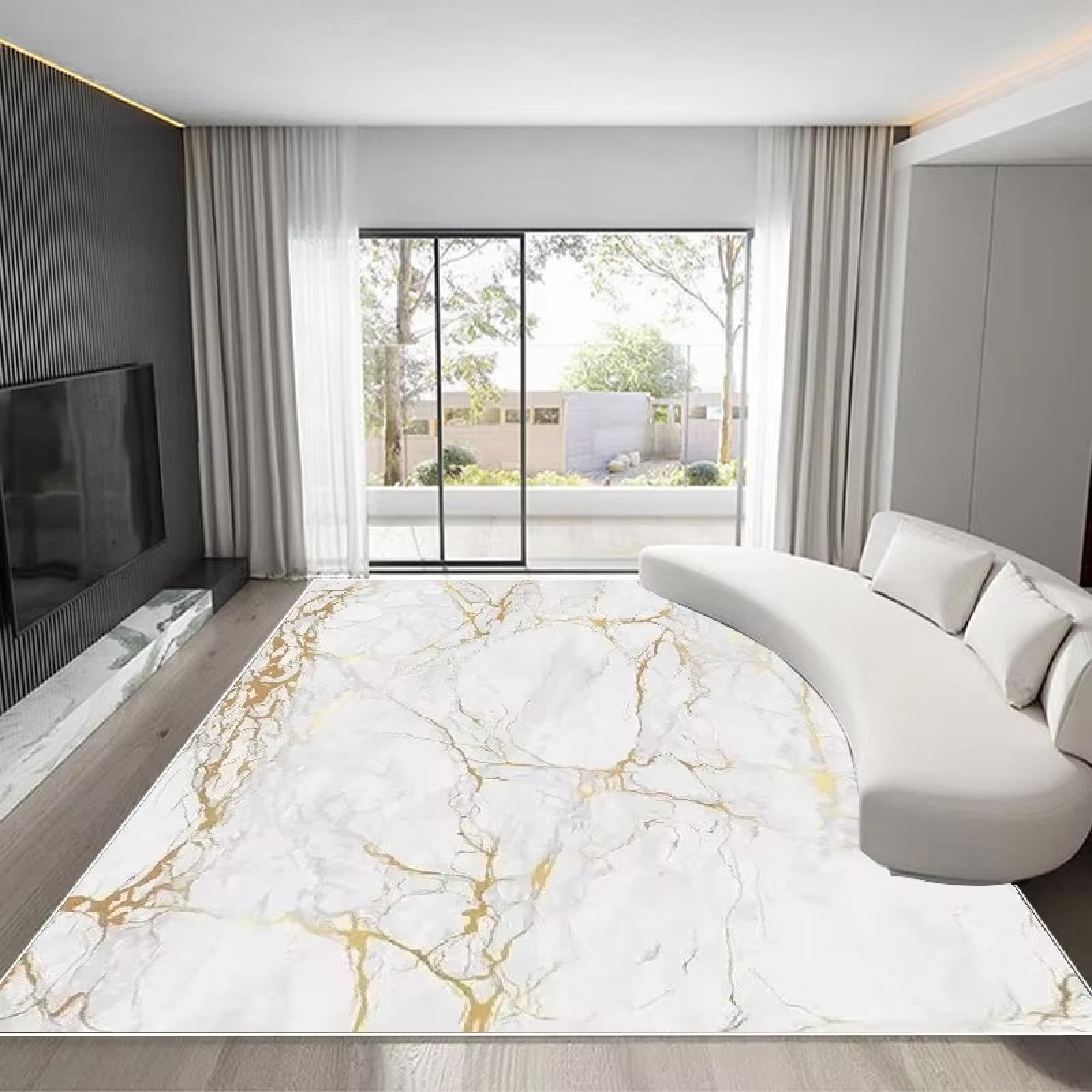 Tapis de salon marbre doré 140x200cm lavable pour chambre chic