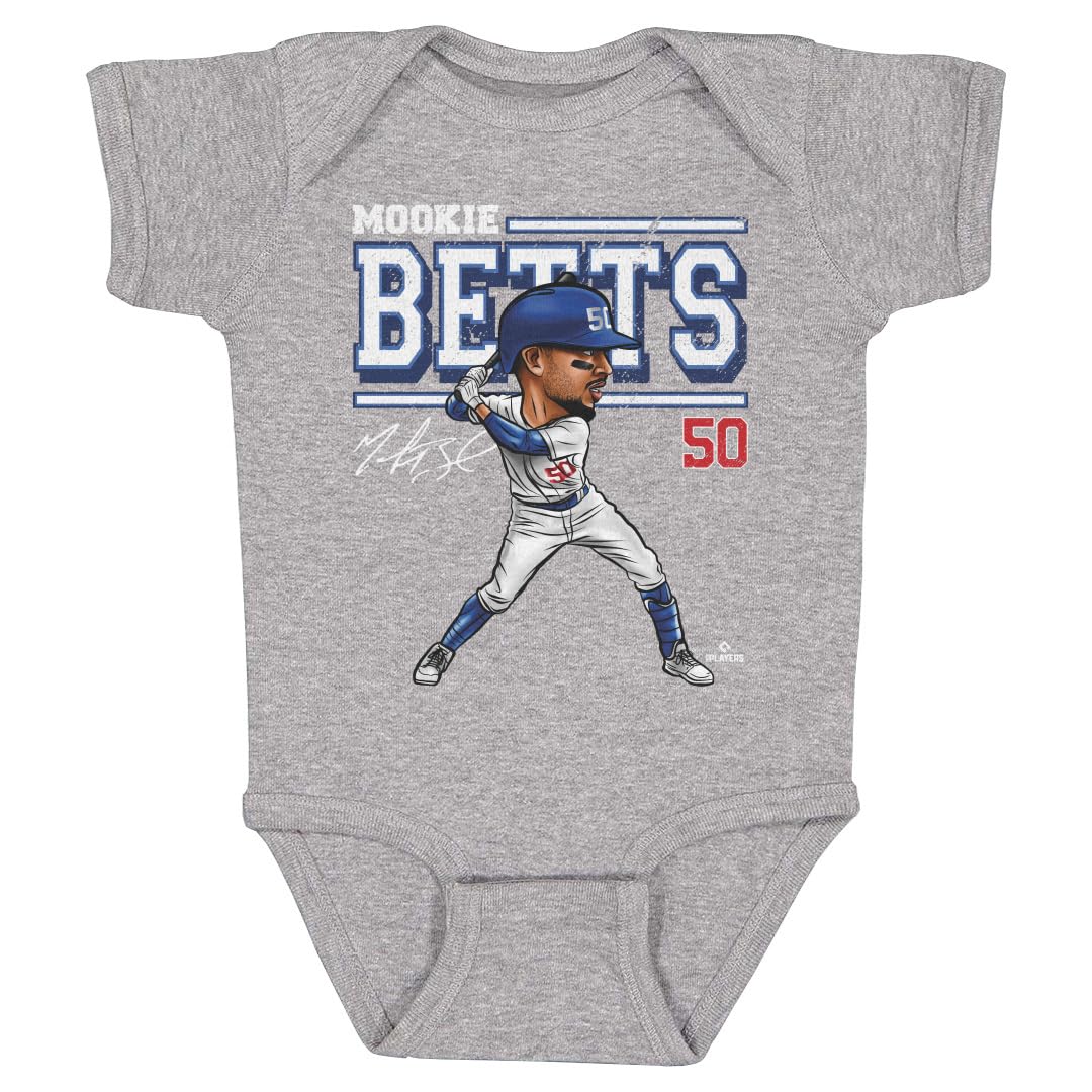 500 LEVEL Mookie Betts Baby Infant One Piece Bodysuit (6M, Heather Gray) - Mookie Betts Cartoon WHT