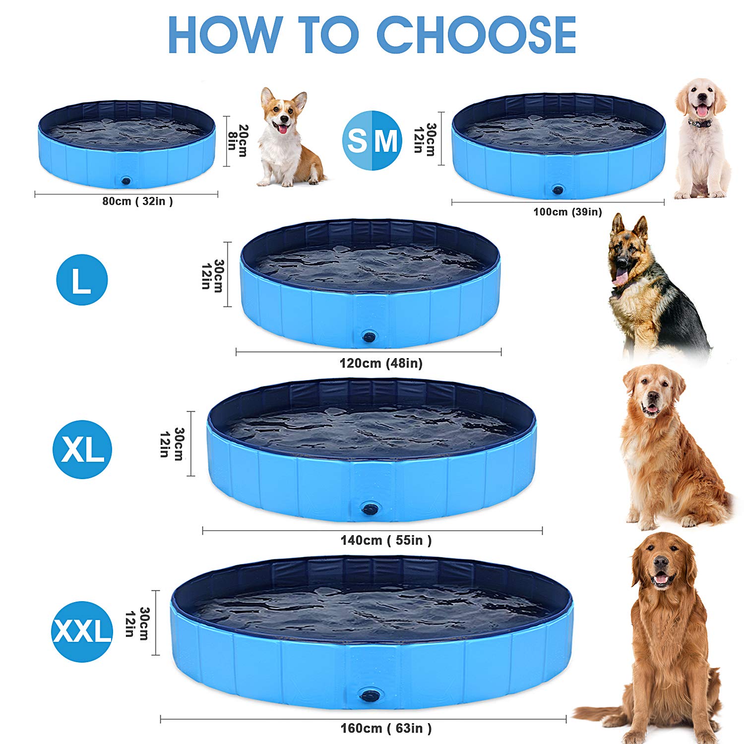 Piscina per cani pieghevole Piscina Lavandino per bambini Portatile Vasca da bagno per animali domestici Cane grande Gatto PVC Antiscivolo(pennello da bagno bonus per animali domestici)39"x12"