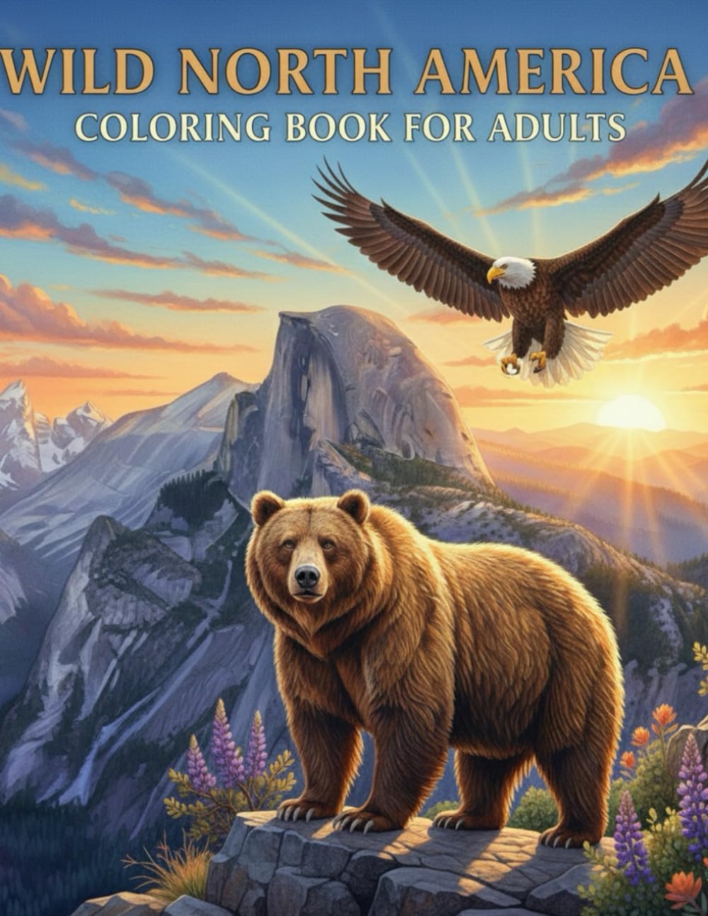 WILD NORTH AMERICA: Coloring Book for Adults | Majestic North American Wildlife and National Park Scenery | Realistic Grizzly Bears, Eagles, and Mountain Landscapes for Stress Relief