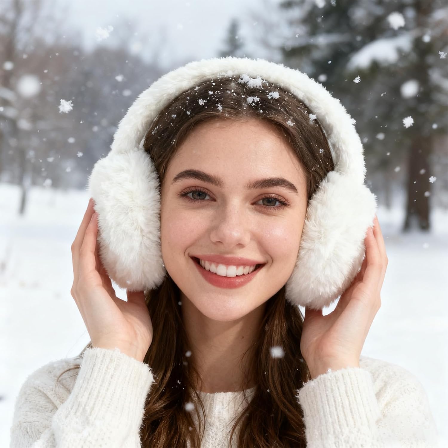 Ear Muffs for Women Mens, Winter Faux Fur Earmuffs, Fluffy Cute Earmuffs, Foldable Ear Warmers for Mens Cold Outdoor