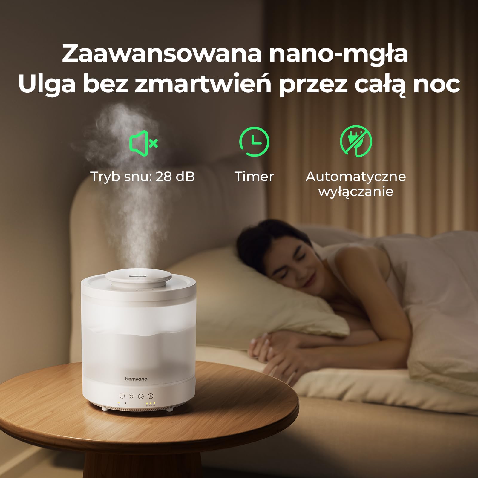 Homvana Humidificateur d'air Diffuseur 1.5L, humidificateur d'air chambre, Humidifier d'air bébé Chambre, Cool Mist, Plante, BPA Free, 7 Color Light, Office, Brumisateur Huiles