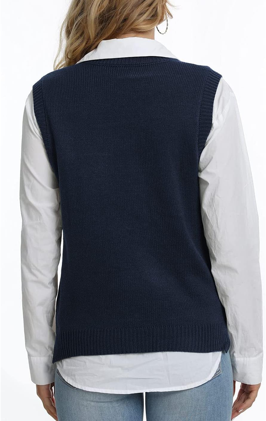 Lailezou Women's V Neck Knit Sweater Vest Argyle Plaid Preppy Style Sleeveless Crop Knitwear Tank - Image 5