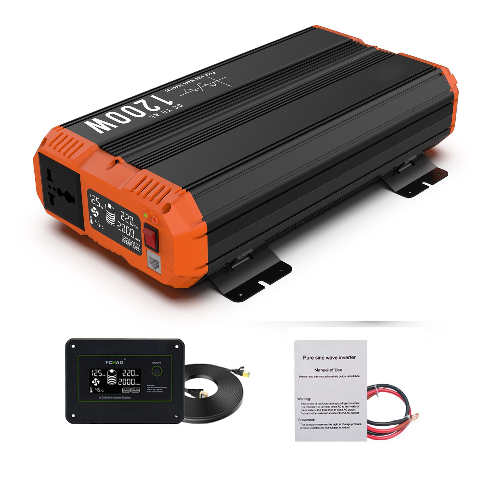2400W 3600W 5000W 6000W Onduleur pur Sinus 12V 220V, Puissance Continue de 1200W 1800W 2500W 3000W Avec affichage LCD et télécommande, adapté Pour la Maison et Les véhicules récréatifs (PSC1200W-12V)